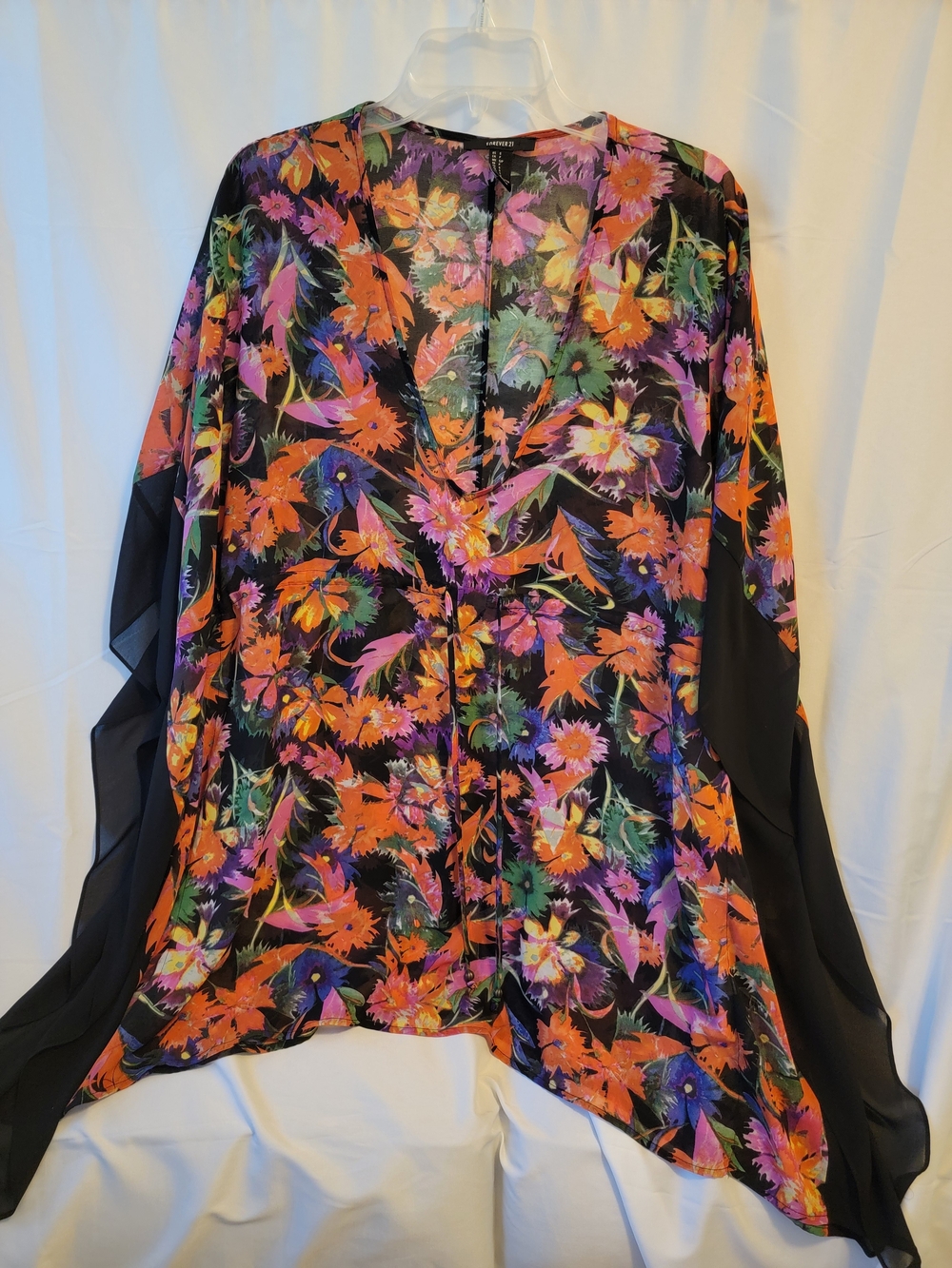 Y2K Forever 21 -Black Colorful Sheer Floral Kimono Top